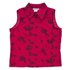 Vintage Briggs Red Black Rose Collared Zip-Up Sleeveless Vampire Goth Vest